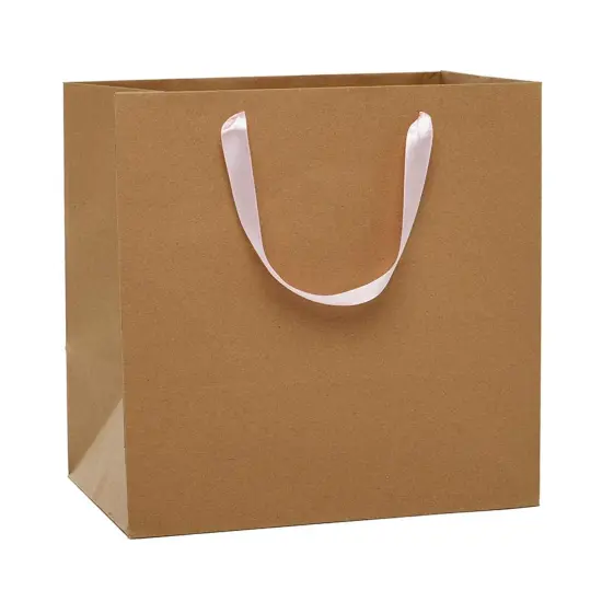 Sturdy Kraft Euro Tote 13" x 5" x 9" with Satin Ribbon Handles Light Pink {4}