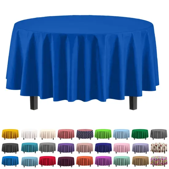 Exquisite Disposable Round Plastic Tablecloths &ndash; 12 Pack 84" Disposable Table Cloths &ndash; Indoor/Outdoor Party Tablecloth &ndash; Round Plastic Table Cover for Events & Party Supplies Dark Blue {2}