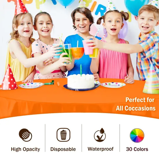 Exquisite Disposable Round Plastic Tablecloths &ndash; 12 Pack 84" Disposable Table Cloths &ndash; Indoor/Outdoor Party Tablecloth &ndash; Round Plastic Table Cover for Events & Party Supplies Orange {6}