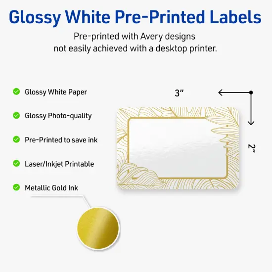 Avery Printable Rectangle Labels with Sure Feed Technology, Pre-Printed Gold Florals, Glossy White, 2" x 3", Laser & Inkjet Compatible, 80 Total, Great for Branding, Marketing, and Events {2}