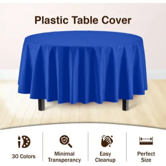 Exquisite Disposable Round Plastic Tablecloths &ndash; 12 Pack 84" Disposable Table Cloths &ndash; Indoor/Outdoor Party Tablecloth &ndash; Round Plastic Table Cover for Events & Party Supplies Dark Blue {4}