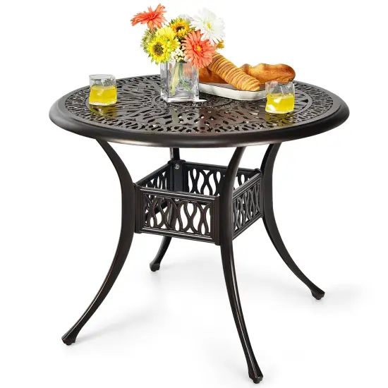Costway 36'' Patio Round Dining Bistro Table Cast W/2'' Umbrella Hole {1}