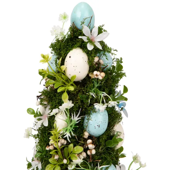 Northlight Floral and Foliage Easter Egg Tree - 14" - Blue and White {4}