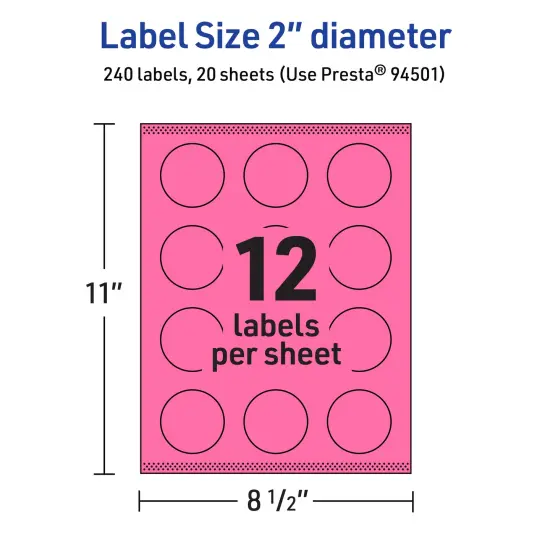 Avery Bright Pink Paper Labels, 2" Diameter Round {5}