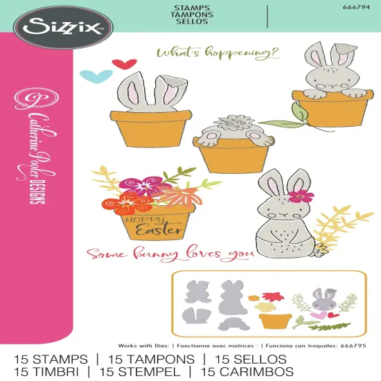 Sizzix Clear Stamps Set By Catherine Pooler 12/Pkg-Bunny Bits & Blooms {1}