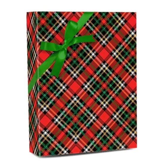 Plaid Christmas Wrapping Paper Red / Gold Holographic Plaid 30 '' &times; 417 ' Red Gold Hc P {5}