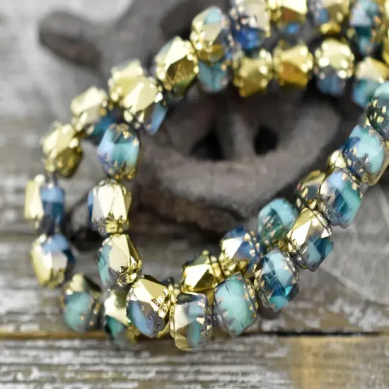 Gold Washed Turquoise Blend Cathedral Beads {4}