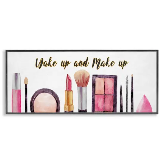 Stupell Industries Wake Up Make Up Watercolor Framed Giclee Art Gray Frame {7}