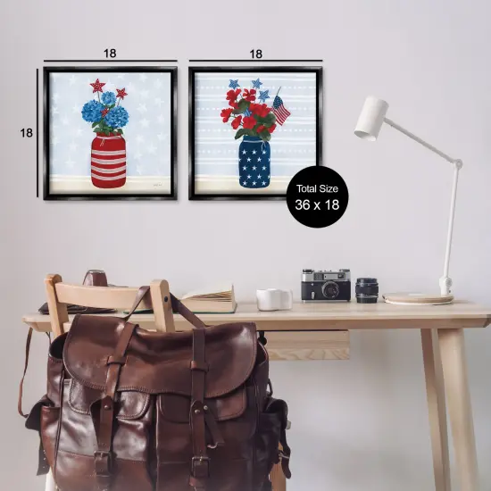 Stupell Industries Patriotic Stripes & Stars Florals 2pc Floater Framed Canvas Wall Art Set Design by Yvette St. Amant {3}