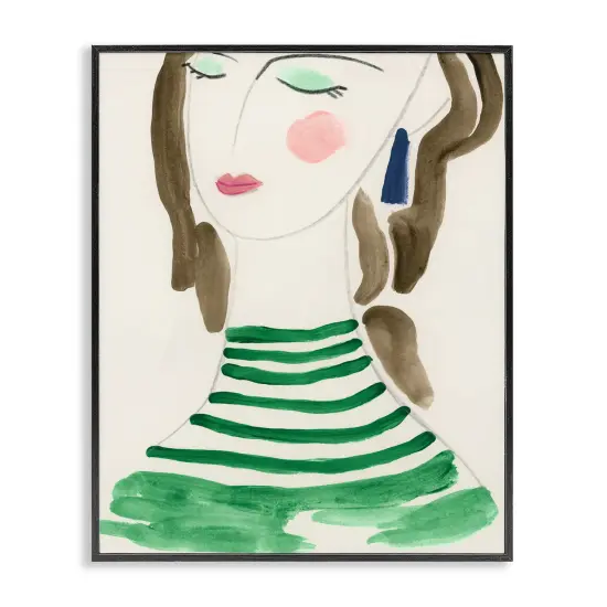 Stupell Industries Woman in Green Stripes Framed Giclee Wall Art Design by June Erica Vess {1}