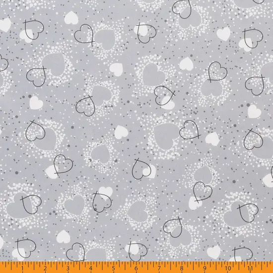 Mook Fabrics Hearts Adored Printed PUL Fabric [60 in. Wide] - By The Yard Grey {3}