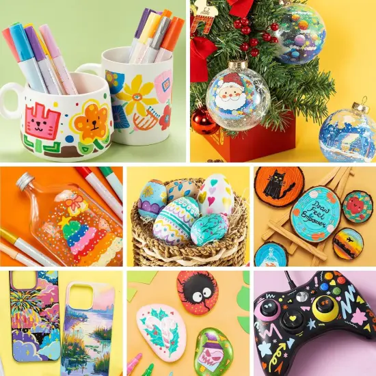 Ohuhu Acrylic Paint Markers 48 PCS 24 Colors Double Pack of Fine Tip & Reversible Tips (Chisel & Round) Acrylic Markers High Opacity Paint Pens for Rock Painting Easter Egg Wood Glass Ceramic Canvas {2}