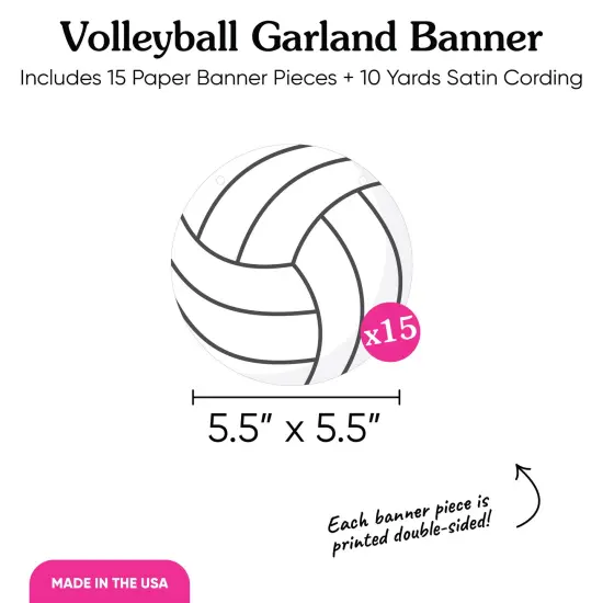 Big Dot of Happiness Volleyball Garland Banner, Sports Birthday Party or Baby Shower Decorations Banner, 30 Feet of Cord, 15 Double-Sided White Volleyballs {5}