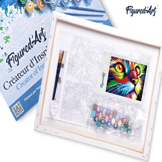 Figured'Art Paint by Numbers Kit for Adults with Frame Feline Pop Art 16"x20" - Craft Art Painting DIY Kit Canvas Already Stretched on a Wooden Frame {5}