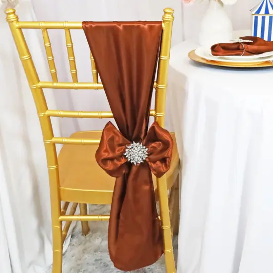 10 Pieces Cognac Satin Chair Sashes 8"x108" Elegant Event Decor {2}