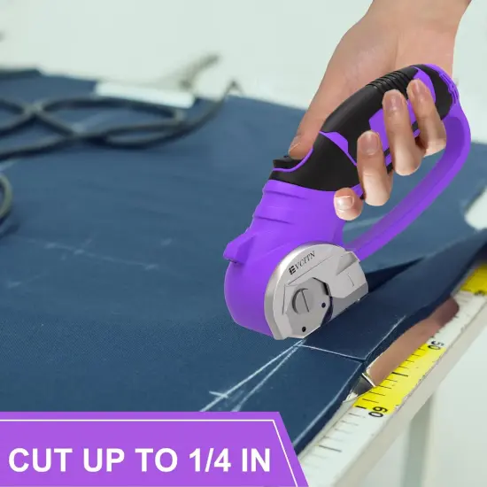 Cordless Electric Scissors, Cardboard Cutter with Replacement Self-Sharpening Cutter Blade and Safety Lock, Rotary Cutter with LED Light for Fabric, Carpet, Leather or Plastic, Purple {4}