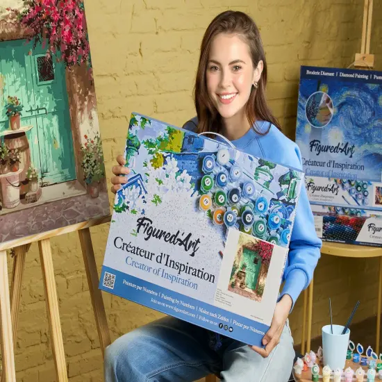 Figured'Art Paint by Numbers Kit for Adults with Frame Green Door 16"x20" - Craft Art Painting DIY Kit Canvas Already Stretched on a Wooden Frame {2}