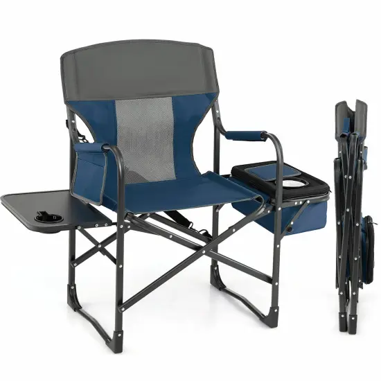 Folding Camping Directors Chair With Cooler Bag And Side Table Red {7}