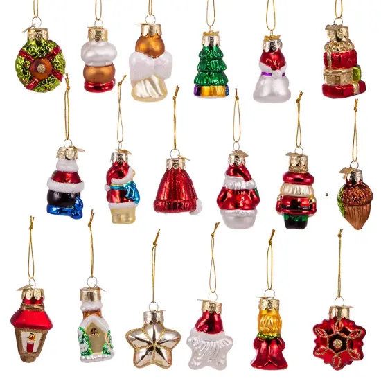 Kurt Adler 2-2.5-Inch Mini Christmas Shape Glass Ornaments, 18 Piece Set {4}
