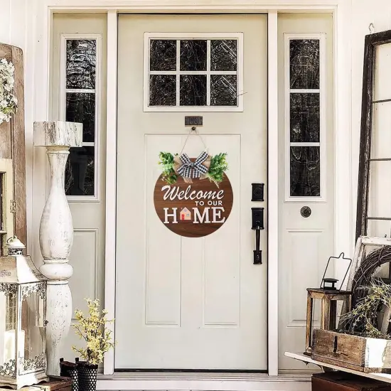 Interchangeable Welcome Sign for Front Door with 4 Seasonal Wreaths and 14 Changeable Icons, Farmhouse Front Door Signs, Door Decoration Porch Decor, Seasonal Wooden Home Sign home d&eacute;cor (6wood) {5}
