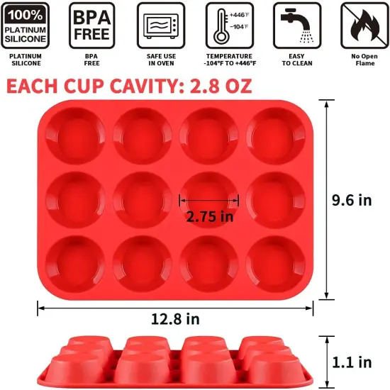 12 Cups Silicone Muffin Pan - Nonstick Cupcake Pan 1 Pack Regular Size Silicone Mold for Baking {2}