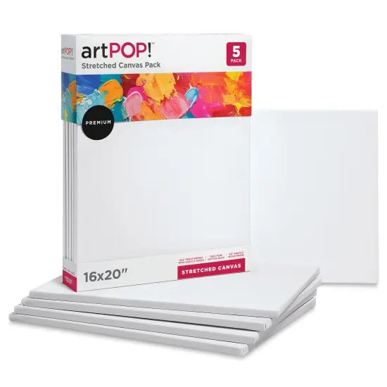 artPOP! Stretched Canvas Pack - 16" x 20" Canvas, Package of 5, 100% Pure Cotton Duck Canvas, Triple-Primed with Acrylic Gesso, 5/8" Profile, Durable Wood Frame {2}