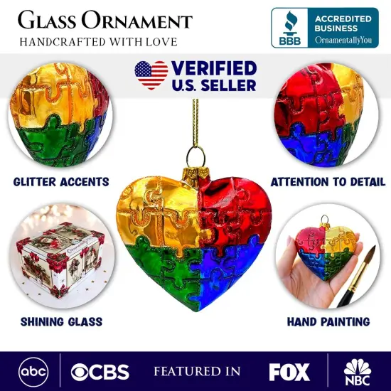 Sentimental Autism Heart Puzzle Glass Christmas Ornament, Autistic Child Parent Gift {3}