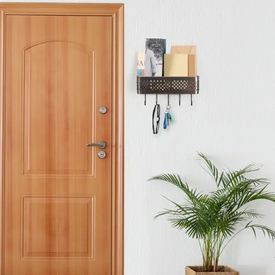 2PCS Wall Mount Metal Letter Holders Basket with 5 Hooks {4}