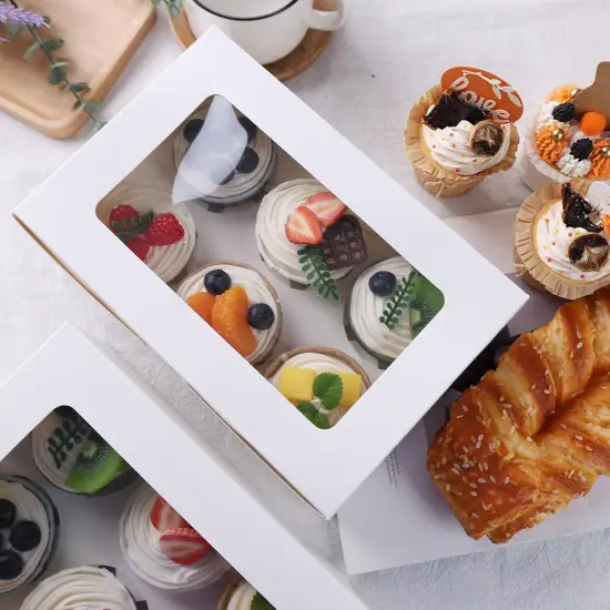 6 Count White Cupcake Boxes, 6 Sets Cupcake Carrier with Window Boxes Holding 36 Pastry Box for Birthday Holiday Party Bakery Supplies {5}