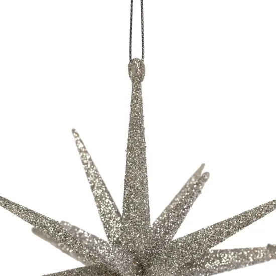 Northlight Sparkling Glitter Starburst Hanging Christmas Ornament - 6" - Silver {4}