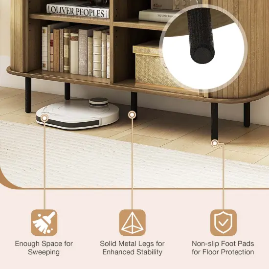 Costway 47" Sideboard Buffet Cabinet with Sliding Tambour Doors Adjustable Shelves Oak {6}