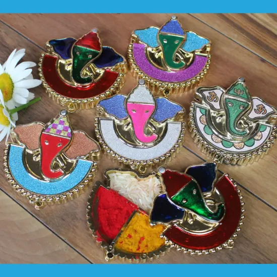 5 Pieces Decorative Ganesha Haldi Kumkum Holder Roli Chawal/rice Holder Indian Festival Favor Diwali Rakhi Pooja Tilak Platter Housewarming Gifts Wedding Favor {2}