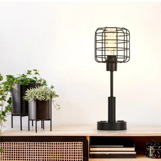 Industrial Desk Lamp with USB Interface Socket Metal Cage Shade {5}