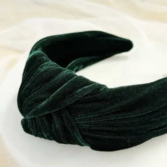 Wrapables Wide Knotted Velvet Headbands, Top Knot Velvet Headbands for Women and Girls, Dark Green {5}