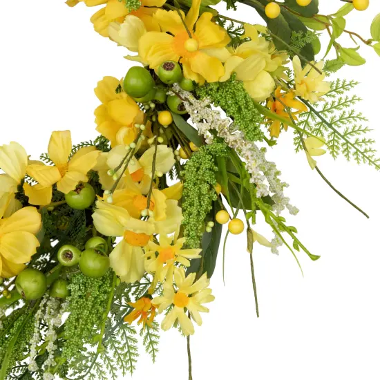 Northlight Daisy and Cosmos Floral Spring Wreath - 23" - Yellow {5}