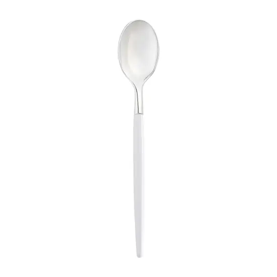 Silver with White Handle Moderno Disposable Plastic Dinner Spoons (240 Spoons) {1}