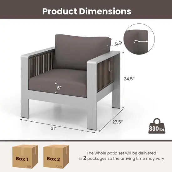 Costway 2 PCS Aluminum Single Sofa Outdoor Furniture Set with Thick Back & Seat Cushions Grey {3}