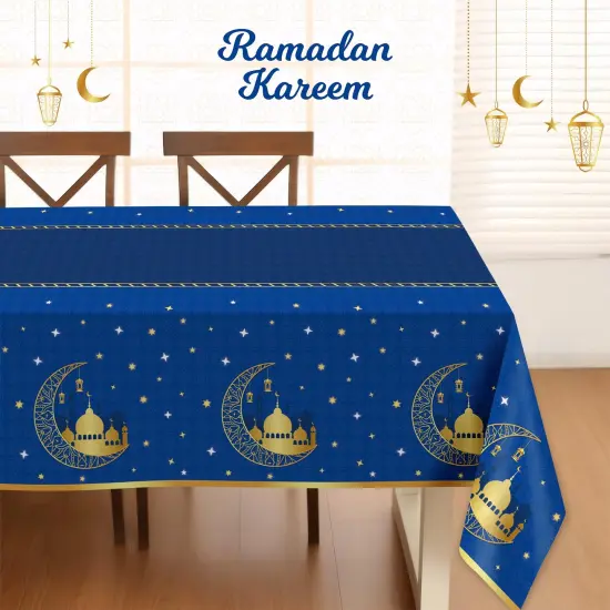 Ramadan Decorations, Table Cloth Rectangle, 3Pack Blue Tablecloth Disposable Ramadan Mubarak Decor Gift Eid Mubarak Decorations, Table Cover 54"x108" for Home, Kitchen, Outdoor Decoration for Ramadan {5}