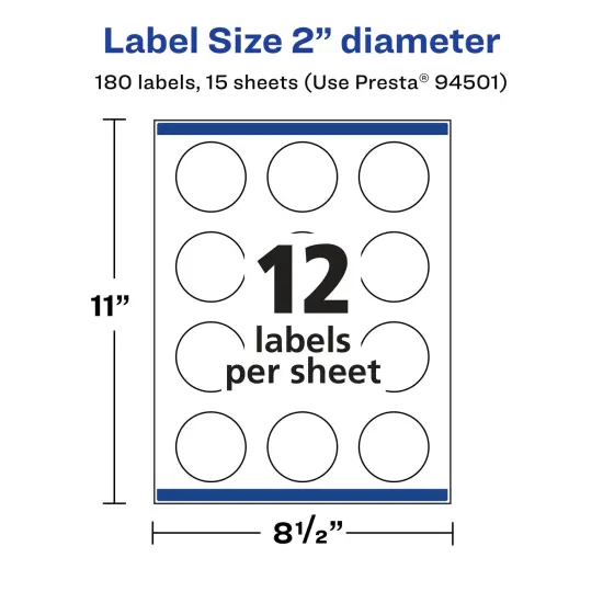 Avery Matte White Removable Round Labels with Sure Feed Technology, Print-to-the-Edge, 2" diameter {5}