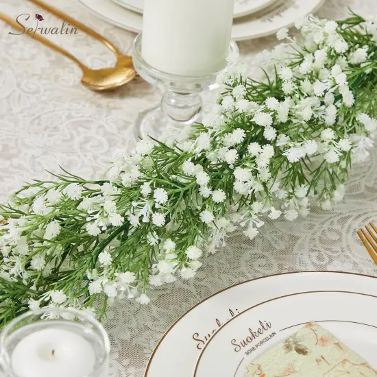 2Pcs 5.9 Ft Babys Breath Garland, 162 Branches White Artificial Baby Breath Spring Flower Vines, Faux Garland Real Touch Gypsophila Hanging Flower Vines for Wedding Arch Party Table Home Wall Decor {2}