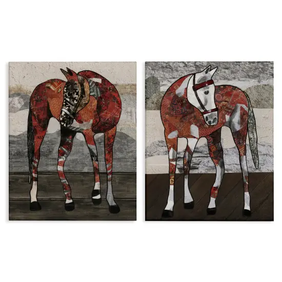 Stupell Industries Abstract Patchwork Horses 2 pc Canvas Wall Art Set Design by Coco Good {1}