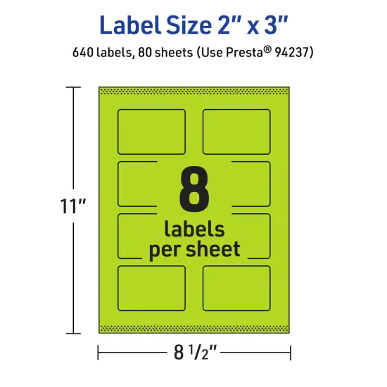 Avery Bright Green Paper Labels, 2" x 3" Rectangle {5}