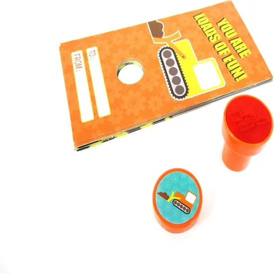 Tiny Mills 36 PACK Construction Valentine's Day Cards with Construction Stampers for Valentine's Day Classroom Exchange Party Favor Prizes {3}