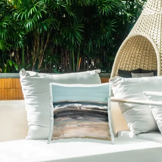 Moody Grey Beach Waves Outdoor Printed Pillow Design by Ethan Harper, 18 x 7 x 18 {2}