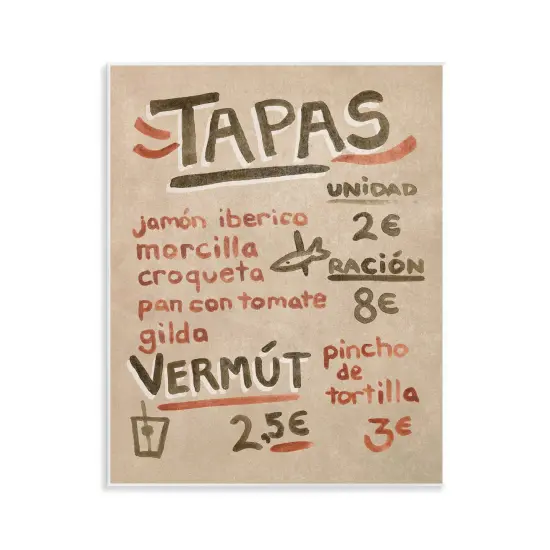 Stupell Industries Spanish Tapas Menu Wall Plaque Art Design by June Erica Vess  {1}