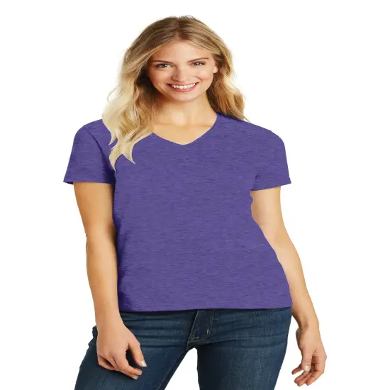 District&reg; Women&rsquo;s Perfect Blend Short Sleeve CVC V-Neck Tee Heathered Purple {1}