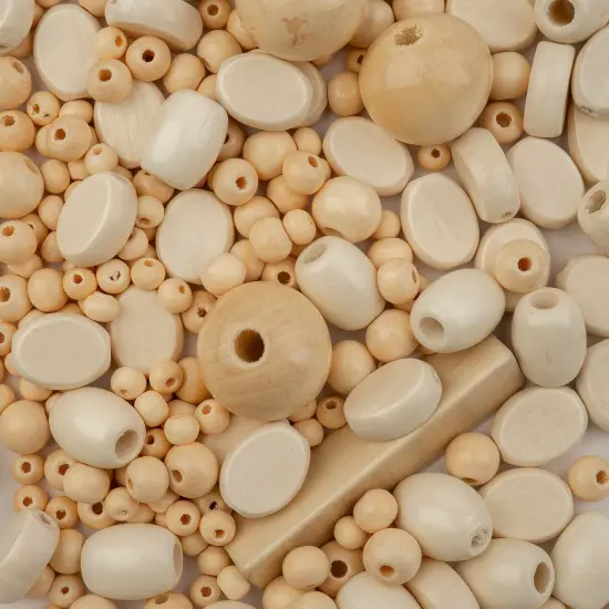 John Bead Craft Wood Beads with Elastic Nylon Cord, 90g Natural {4}