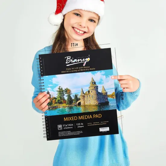 Mixed Media Paper Sketchbook, 11" X 14", 60 Sheets/Each, 123 LBS/200 GSM, Spiral-Bound Pad, Micro-Perforated, Ideal for Wet & Dry Media Like Marker, Watercolor, Acrylic, Pastel, Pencil {5}