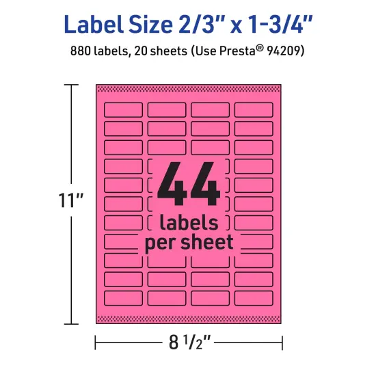 Avery Bright Pink Paper Labels, 2/3" x 1-3/4" Rectangle {5}