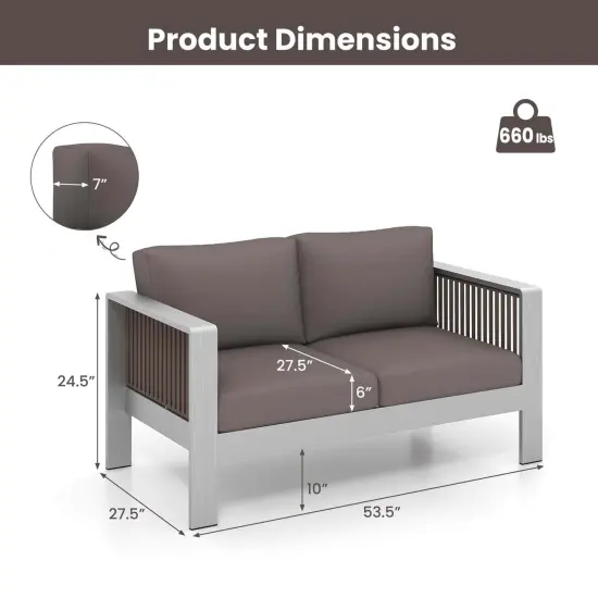 Costway Patio Aluminum Loveseat Sofa Outdoor Furniture Set with Thick Back & Seat Cushions Grey {3}